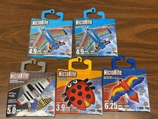 Lot of 5 Microkite Airplane Kites 2 Fighter Jets, P-51 Mustang, Lady Bug, Macaw