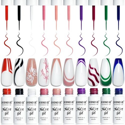 JODSONE 10pcs Nail Art Gel Liner,3D Effect Gel Nail Polish Thin Brush Painted...