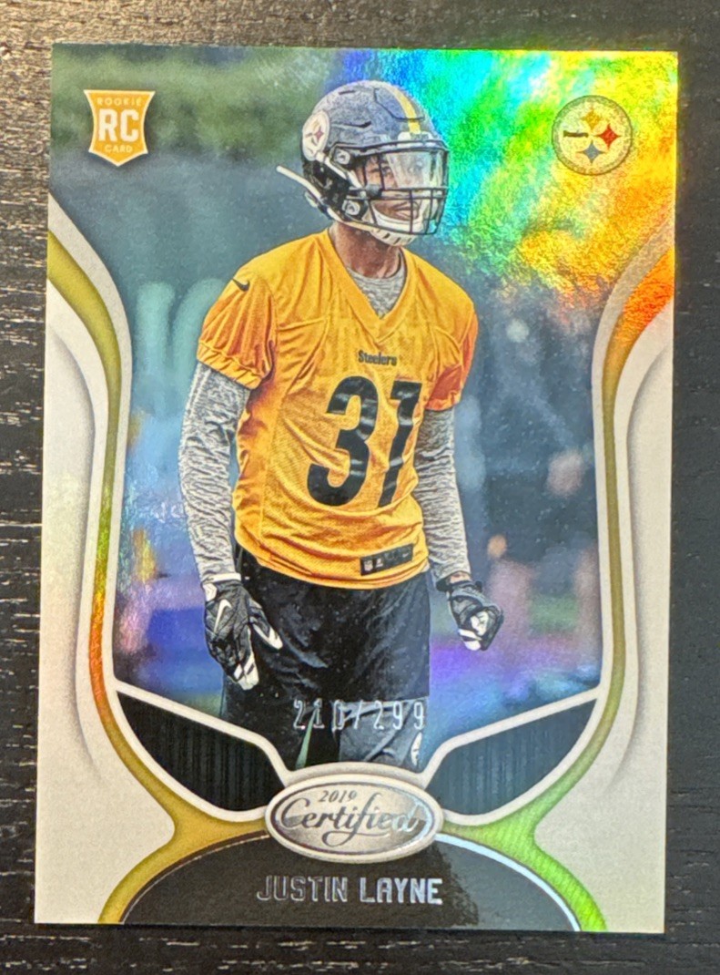 2019 Certified Football Justin Layne Rookie Holo 210/299 Steelers 💎💎💎