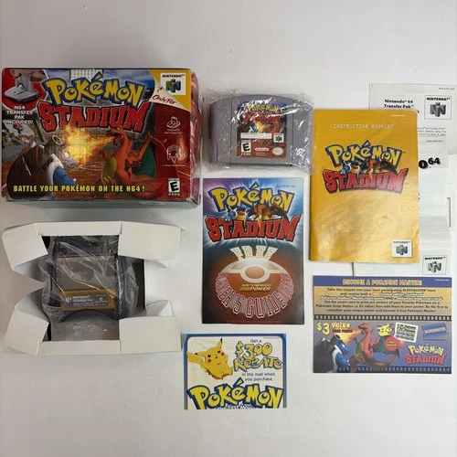 Unused! Pokemon Stadium -  Nintendo 64 Big Box (CIB) Complete w/ Transfer Pak