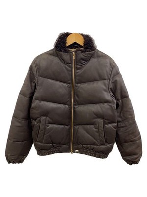NO WHERE Down Jacket Leather M Cowhide Sleeves Slotted Around Shoulders BRW