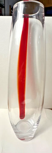 STUNNING VTG MURANO Sommerso Red/Amber Art Glass Teardrop Vase HEAVY - 18"H