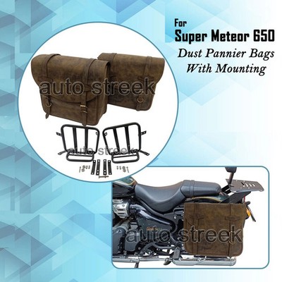 For Royal Enfield ''SUPER METEOR 650'' Dust Color Leather Pannier Bag & Mounting