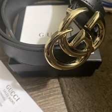 Gucci  Belt BLACK LEATHER DOUBLE G BELT SIZE 33-34 UNISEX