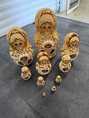 Matryoshka Folk-Art Fairytale Russian Handmade Nesting Doll- Signed 10 Pce