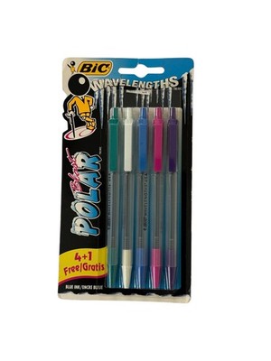Vtg 1994 BIC Polar Blast Wavelengths 5 Packs Pen Red white blue green Purple
