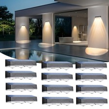 LED Solar Fence Lights Outdoor Garden Wall Railing Step Deck Decor Lamp 2 Modes