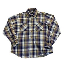 Men's VTG 70s Big Mac Blue  Orange Plaid Cotton Flannel Shirt Sz L 1970s