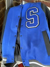 Men’s Medium Nike Blue Letterman Bomber Jacket S on front NEW!! READ