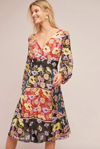 Vestido Anthropologie Maeve Gardenia Talla 2 Multicolor Floral Ajuste Acampanado Nueva Etiqueta $198 - Imagen 3 de 9