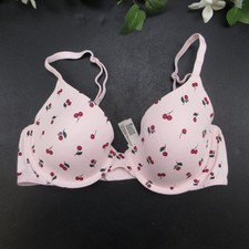 PINK Victoria's Secret Women's Bra 32C Pink Cherry Print Underwire Push Up