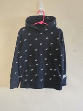 Nike All Over Logo Hoodie Kids Size 4-5Y Black White Pullover Cozy