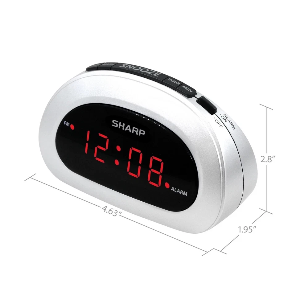 Digital Sharp Alarm Clock, Cloud White, Easy to Set Controls, Red LED Display - Image 4 of 4