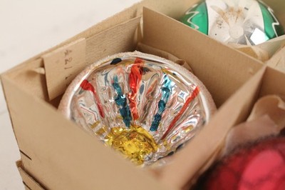 Weihnachtskugeln Reflex bemalt Draht Lauscha 6St Christbaumschmuck X-Mas E96