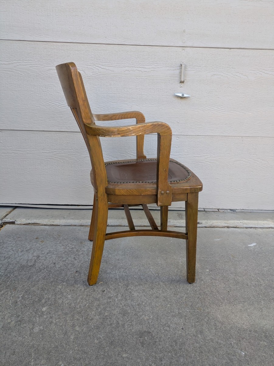 Antique 1930s Milwaukee Chair Mission Oak Wood Banker Lawyer