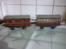 2x VINTAGE HORNBY O GAUGE LMS 1st/3rd PASSENGER COACH & BRAKE/GUARDS VAN