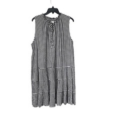 Max Studio Womens Gingham Sleeveless Tiered Mini Dress Black White 2X NWOT