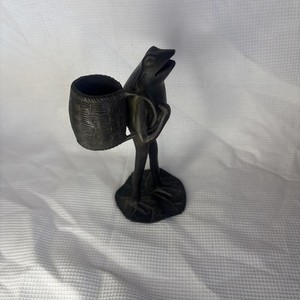 Vintage Bronze Metal Frog Spill Holder Vase Figurine With Basket Beautiful 🤩