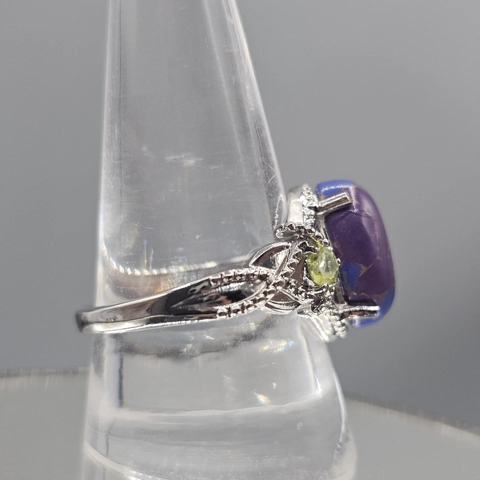 Anillo Turquesa Mohave Púrpura Talla 10.5 Acero Inoxidable Acento Peridoto Tono Plata Foto 4 de 4