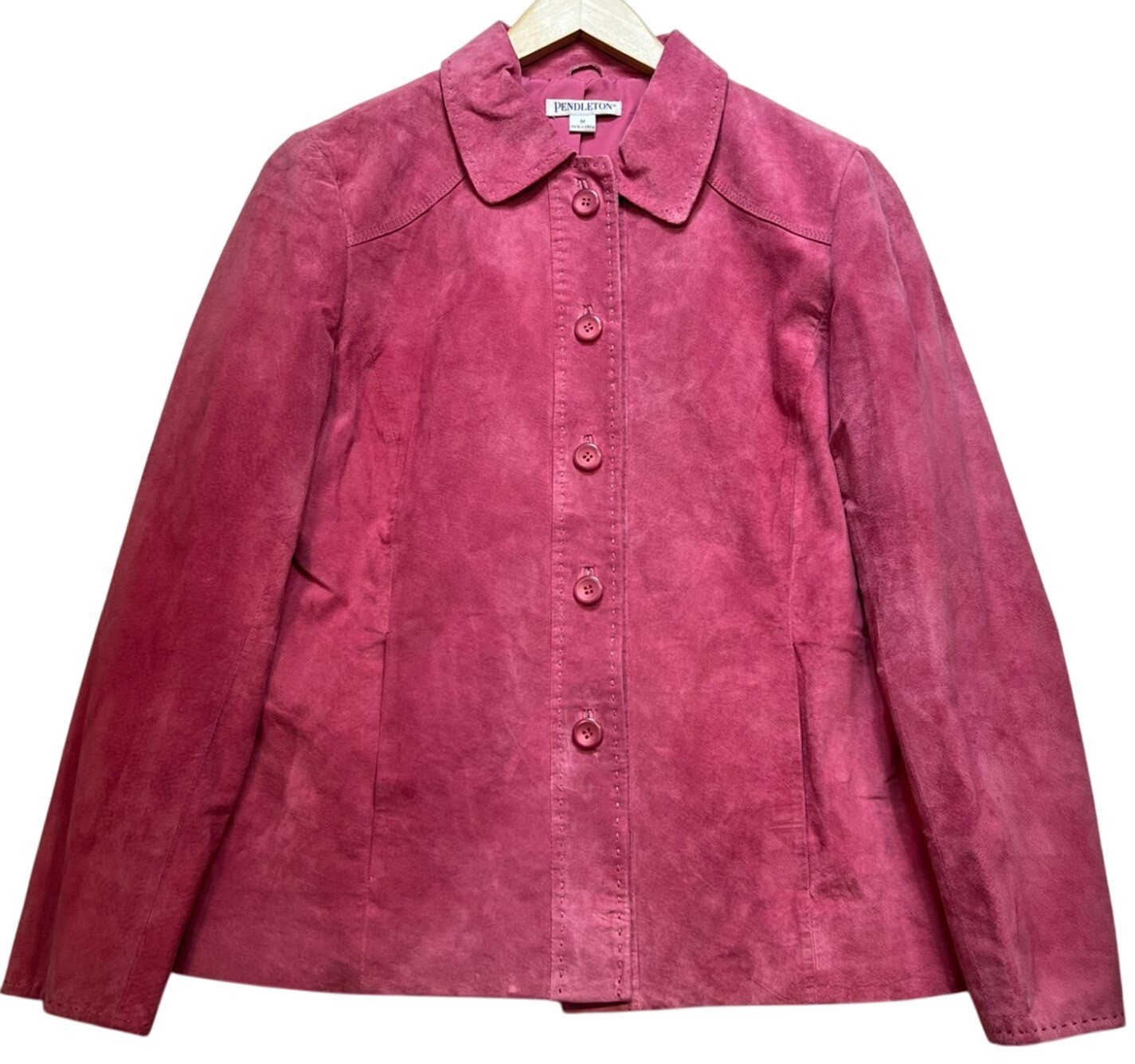 Pendleton Womens Button Leather Suede Jacket Long… - image 1