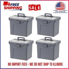 HOT IRIS 4 Packs Portable Plastic File Box with Organizer Lid, Letter Size, Gray