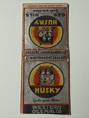 #ad Husky Western Oil amp; Fuel Co Minneapolis MN Dog Vtg 1940s Matchbook $4.98
