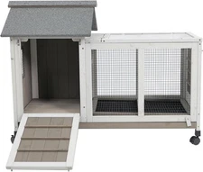 Petscosset 2 Story Outdoor Rabbit Hutch Wooden Bunny Cage Indoor House,Grey
