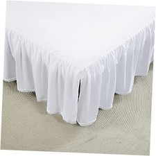 Ruffled Bed Skirts with Split Corners, Elegant Microfiber Full 54 75" White