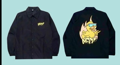 Neff Black Snap Collared Graffiti Duck Graphic Windbreaker Jacket NWT Size M