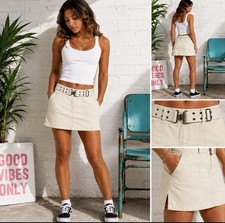 VINTAGE Y2K Old Navy Light Khaki Mini Skirt Matching Belt Pockets SZ 4 Academia