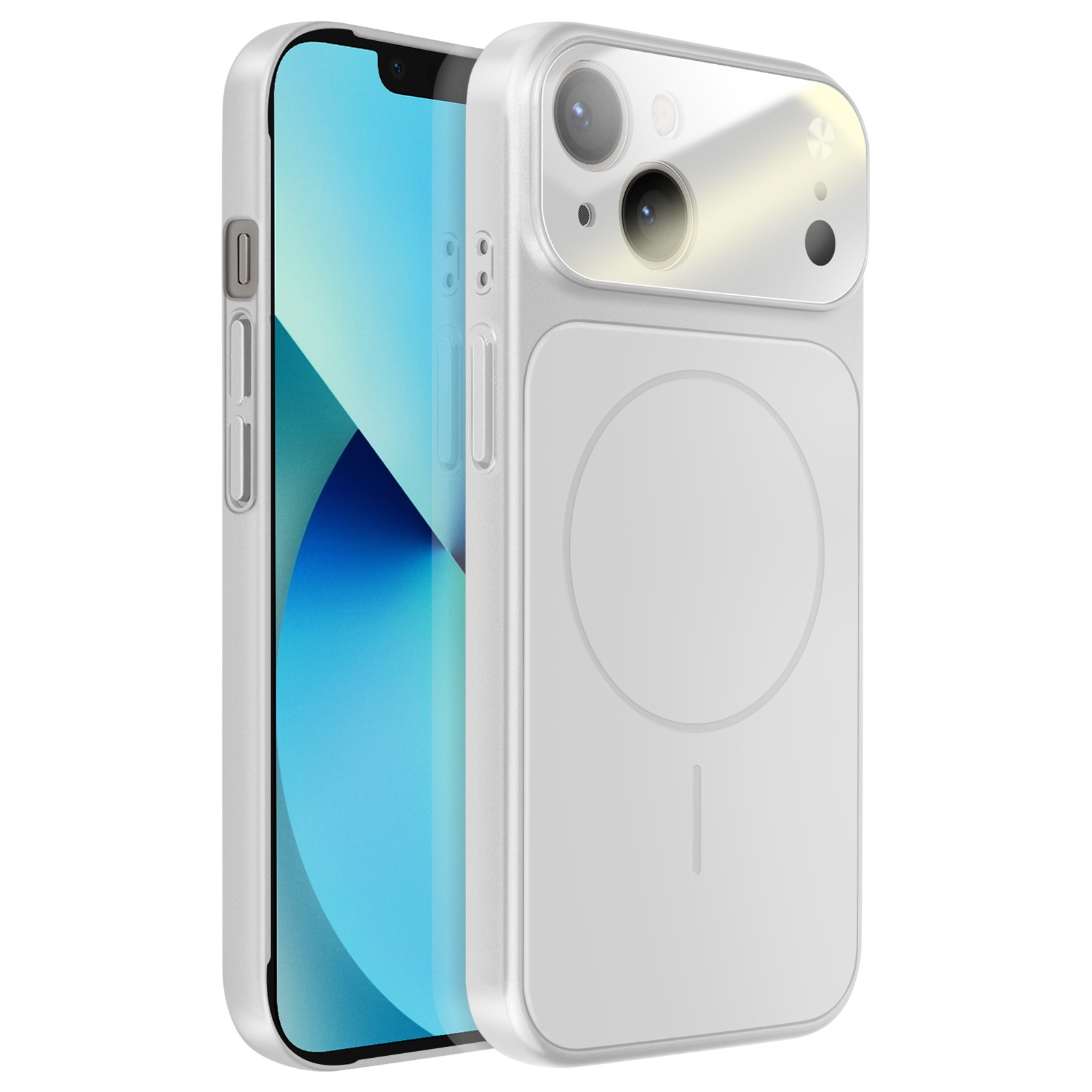 Coque iPhone 13 en verre trempé AG anti-reflet et protection antichoc argent