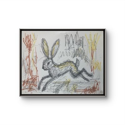 Hammond Original 11x14 Expressionist Running Hare Sketch Painting Signed Canvas