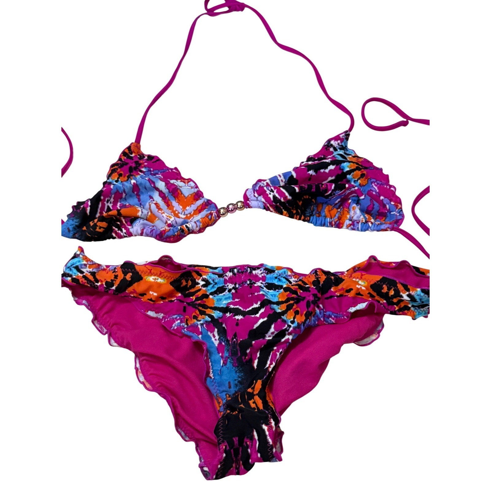Womens Ruffled Triangle String Bikini Swimsuit Pi… - image 1