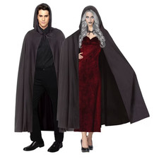 Way to Celebrate Halloween Hooded Black Cape for Unisex Adults, One Size