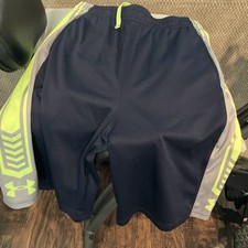 Under Armour Boy's Athletic Shorts - Navy-Blue w/Neon Accents - Size YXL