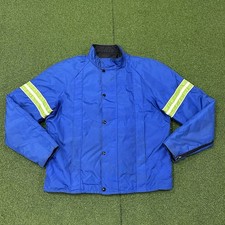 Vtg Kawasaki Racing Jacket, Men L, Blue Canvas Quilted Insulated Green Stripe