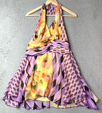 Bisou Bisou Dress Womens Size Large Floral Mini Halter Dress Shear Lined Fairy