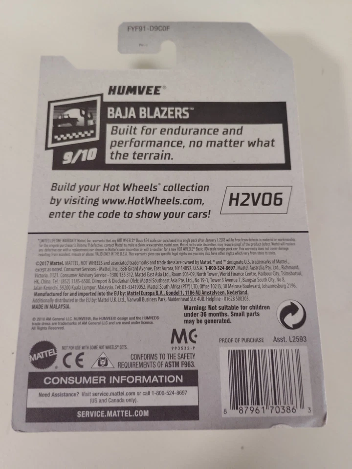 Hot Wheels 2019 Treasure Hunt #133 Baja Blazers Humvee azul con negro ORUT6Sp Foto 2 de 3