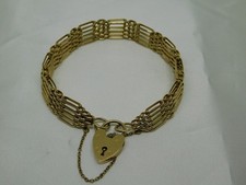 9ct Gold 5 Bar Gate Bracelet with Padlock & Safety Chain