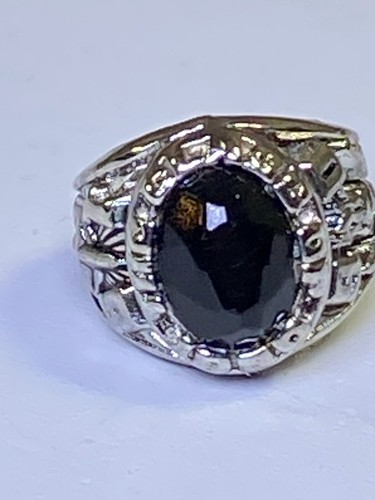 HS Silver tone Class Ring Charm Glass Imitation Gumball 1990 Black NOS Vintage - Picture 8 of 8