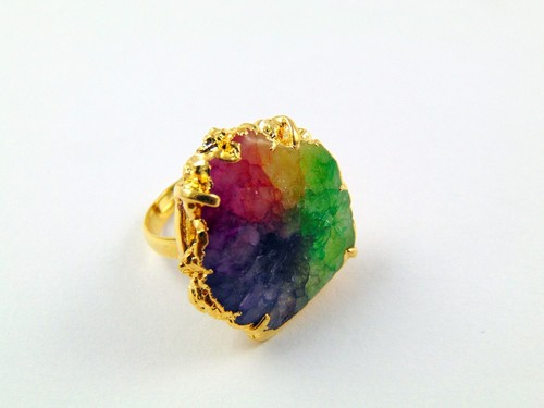 1000 GRAM 18KT GOLD PLATED DRUZY RAINBOW COLORS RINGS ALLOY 100 PCS OVERLAY LOTS - Picture 5 of 6