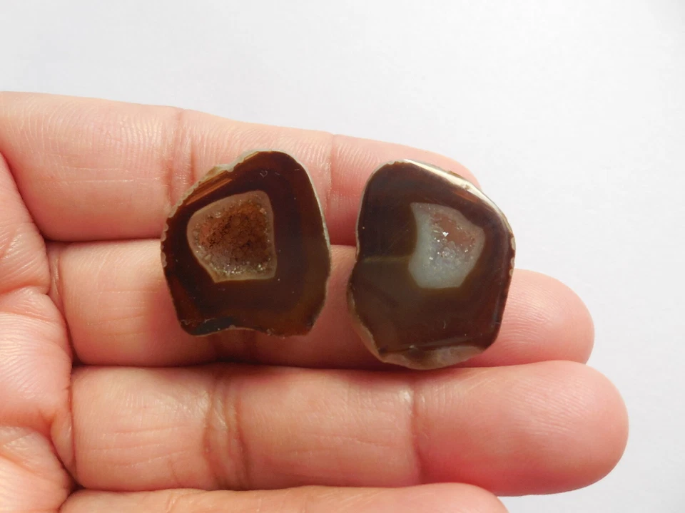 Par de ágata cabujón crudo geoda brillante cueva druzy de 2 Ps cuarzo suelto natural Foto 2 de 4