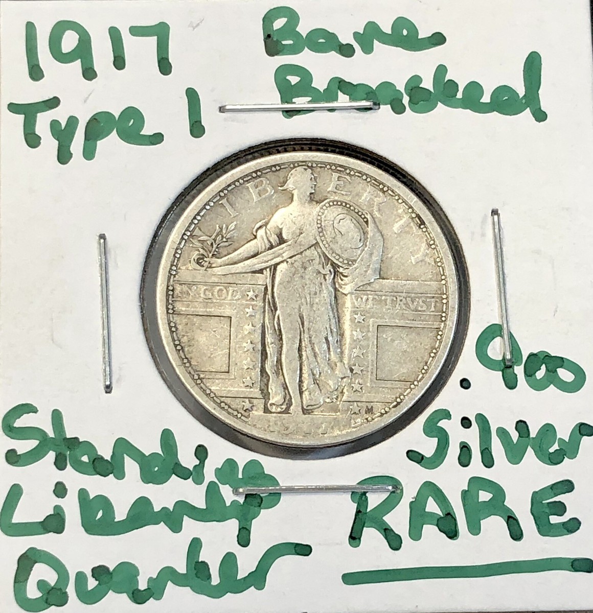 1917 Type 1 BARE BREASTED Standing Liberty Quarter .900 Silver