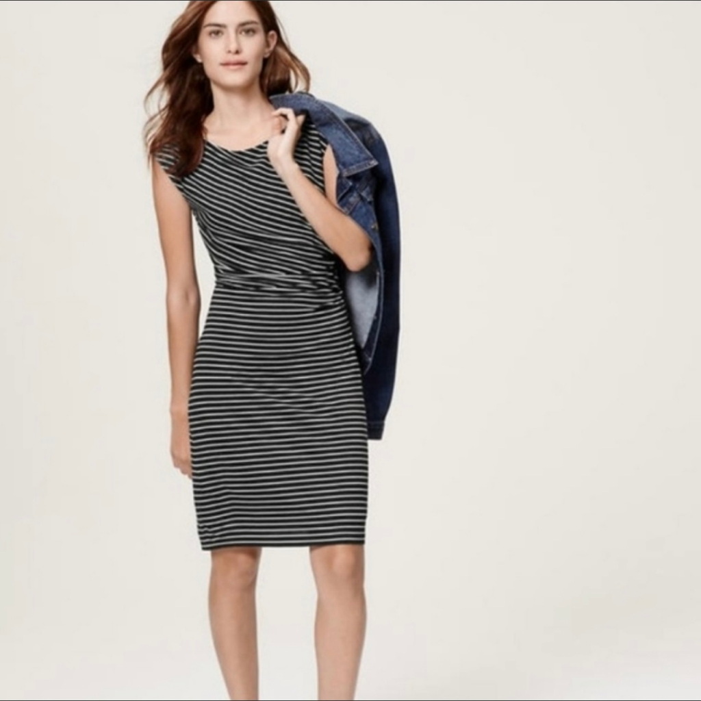 ANN TAYLOR LOFT Stripe Dress Black White SP | eBay