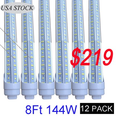 12Pack T8 8FT LED Tube Light Bulbs 144W 6500K R17D HO 2 Pin 8Foot LED Shop Light