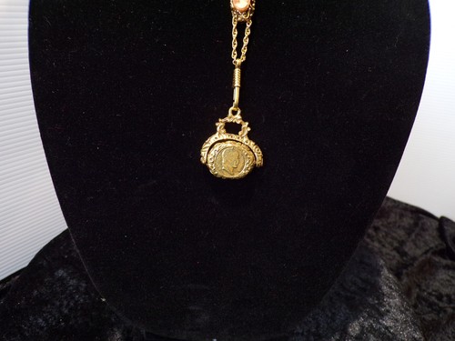 Vintage Goldette Slide Necklace Flip Pendant Cameo & Napoleon - Picture 5 of 8