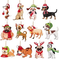 36 Pieces Dog Christmas Ornaments Wooden Puppy Tree Hanging Ornaments Cute Xm...