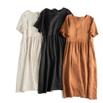 chinese dress ladies Cafe Dress- linen maxi dress with short sleeves v neck – Linen Woman
