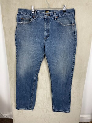Men's Lee Regular Fit Straight Cut Jeans Trousers Size W38 L32 Blue Zip Fly
