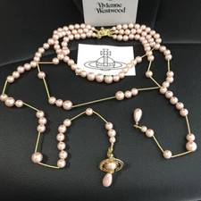 Vivienne Westwood Necklace Broken Pearl Orb Drop Pink Gold IN BOX [EJ0155